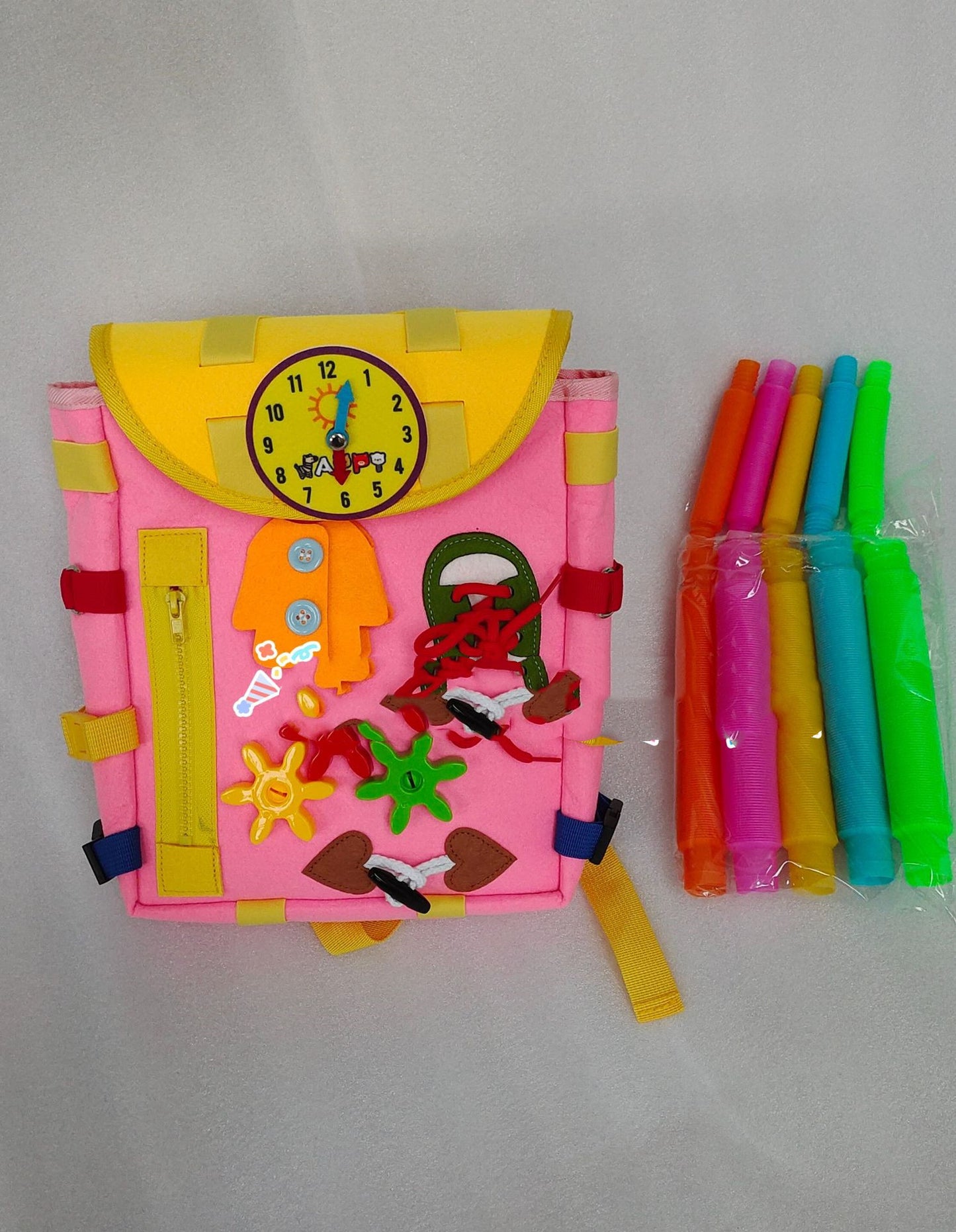 Smartiepack ! Sensory Busy Board Backpack. Buckles & Learning Activity Toys For Kids To Develop Basic Life Skills.