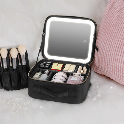 LED Makeup Bag with Mirror: Lighted Cosmetic Organizer, 3 Colour Modes, Adjustable Dividers, Portable & Waterproof