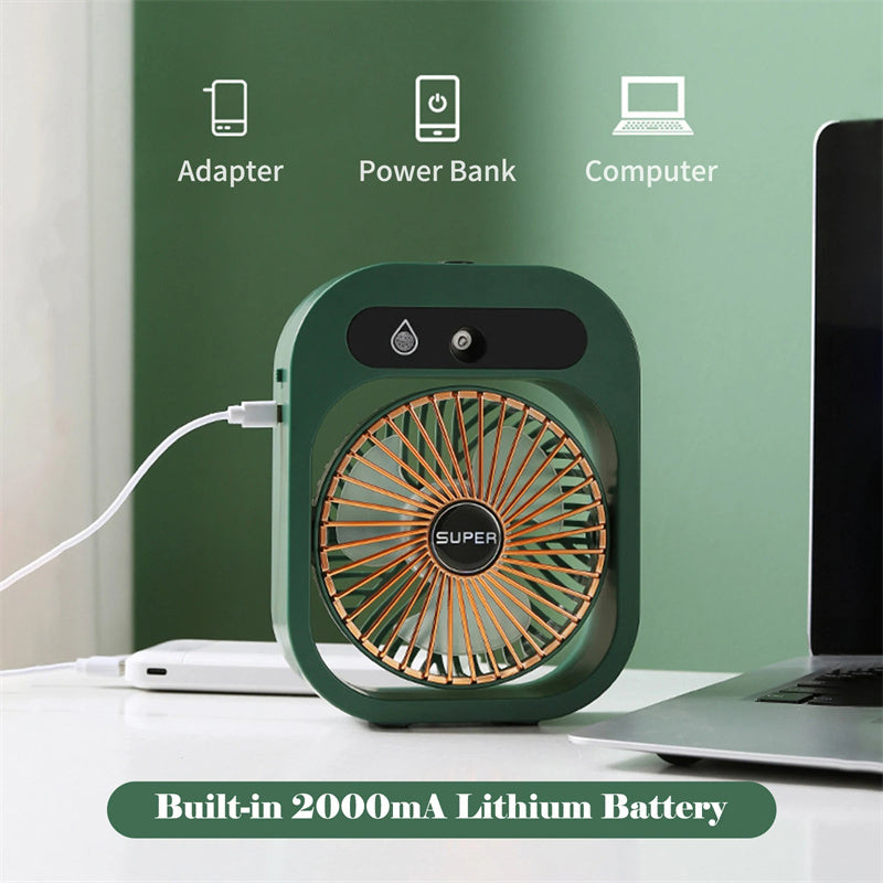 LAURENJAY 3-Speed Portable Misting Fan, Humidifier  & Cooler: USB Rechargeable Desk Fan, UK Plug