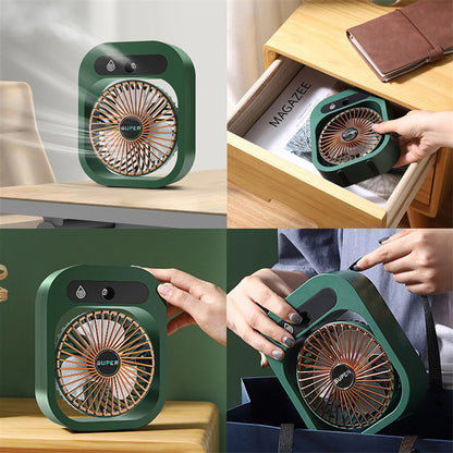 LAURENJAY 3-Speed Portable Misting Fan, Humidifier  & Cooler: USB Rechargeable Desk Fan, UK Plug