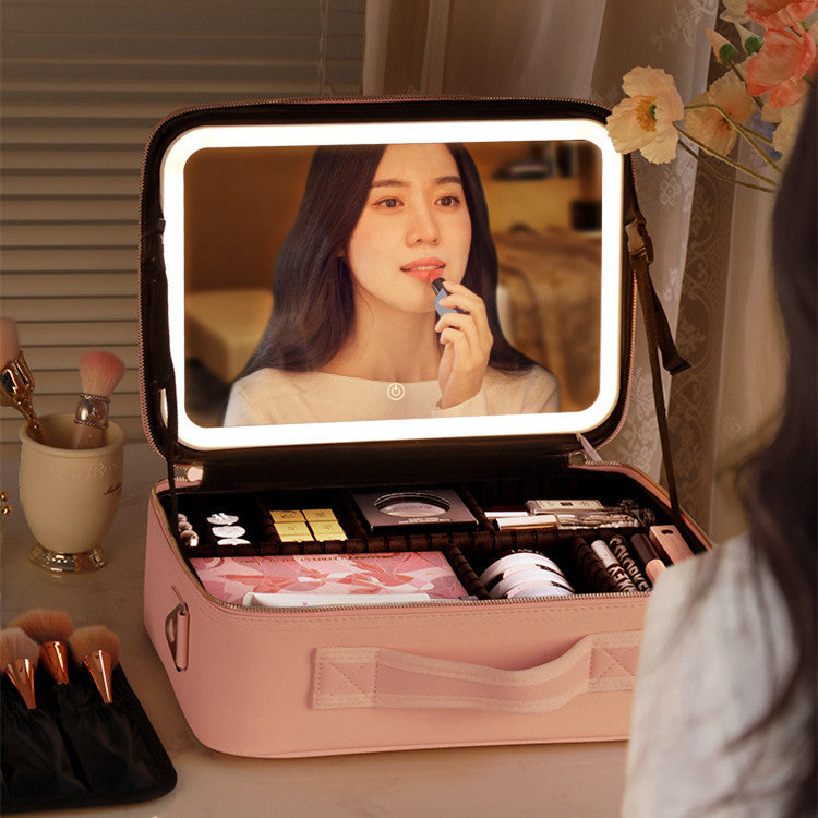 LED Makeup Bag with Mirror: Lighted Cosmetic Organizer, 3 Colour Modes, Adjustable Dividers, Portable & Waterproof