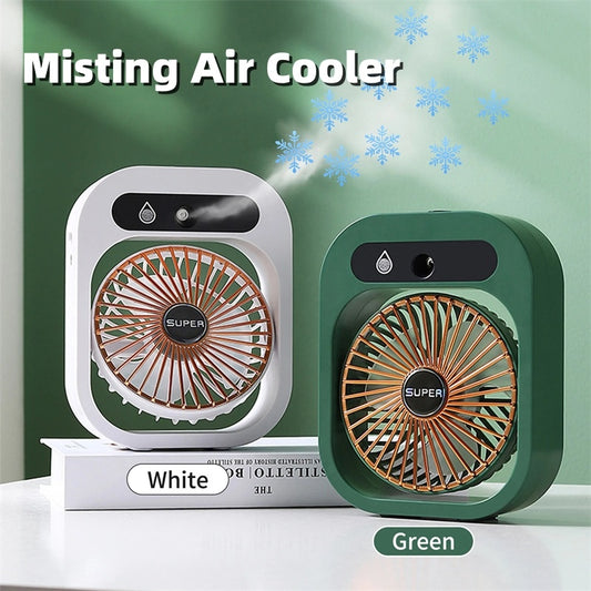 LAURENJAY 3-Speed Portable Misting Fan, Humidifier  & Cooler: USB Rechargeable Desk Fan, UK Plug