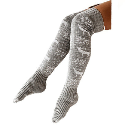 Christmas Elk Snowflakes Over-the-Knee Warm Socks for Women