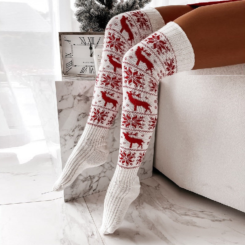 Christmas Elk Snowflakes Over-the-Knee Warm Socks for Women