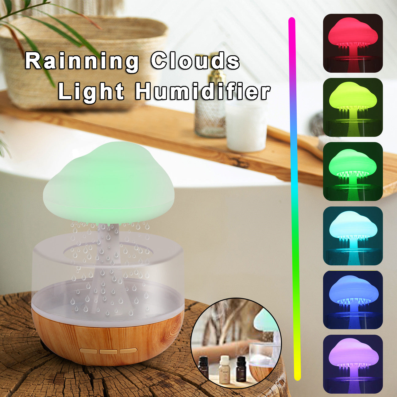 Raining Sound Cloud Humidifier with Night Light, Aromatherapy Essential Oil Diffuser, Micro Humidifier, Relaxing Mood Water Drop Sound For Home