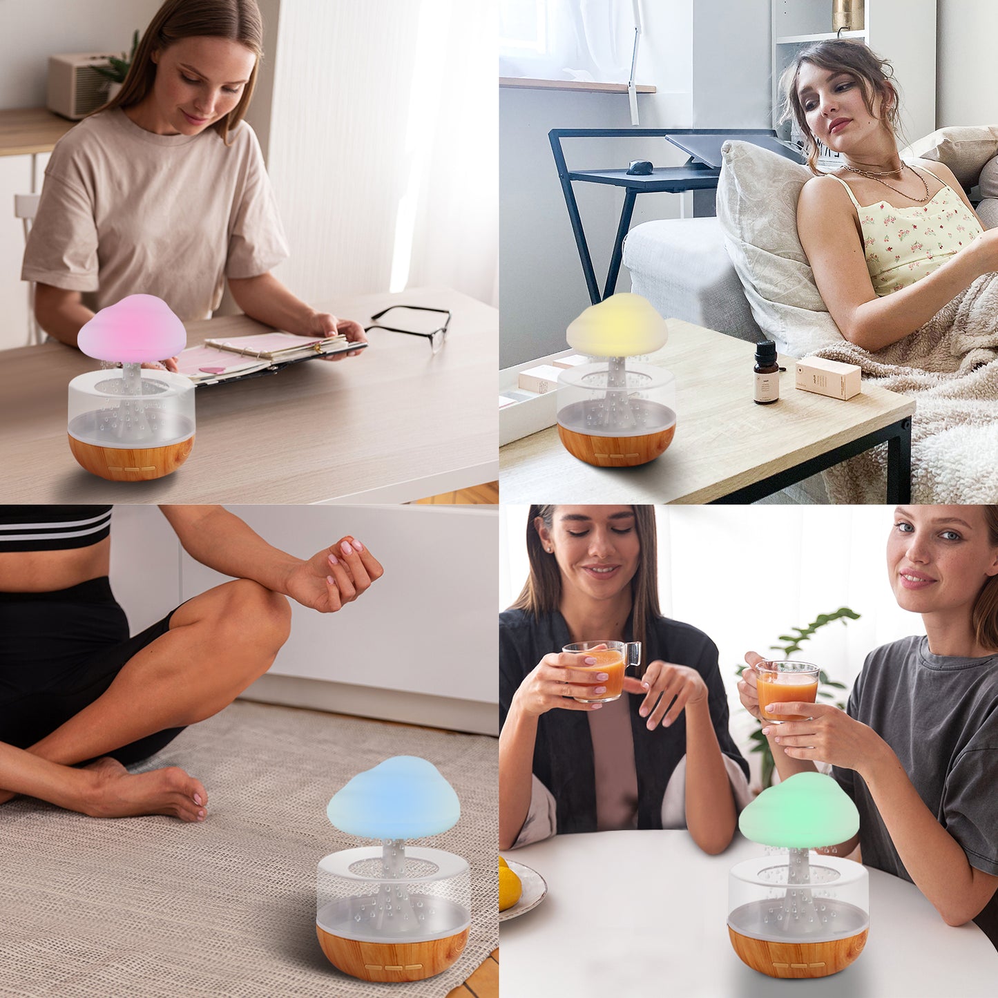 Raining Sound Cloud Humidifier with Night Light, Aromatherapy Essential Oil Diffuser, Micro Humidifier, Relaxing Mood Water Drop Sound For Home